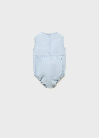 Embroidered denim romper