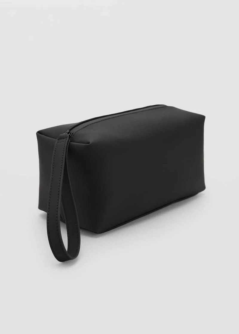 Contrast-strap pebbled cosmetic bag
