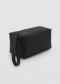 Contrast-strap pebbled cosmetic bag