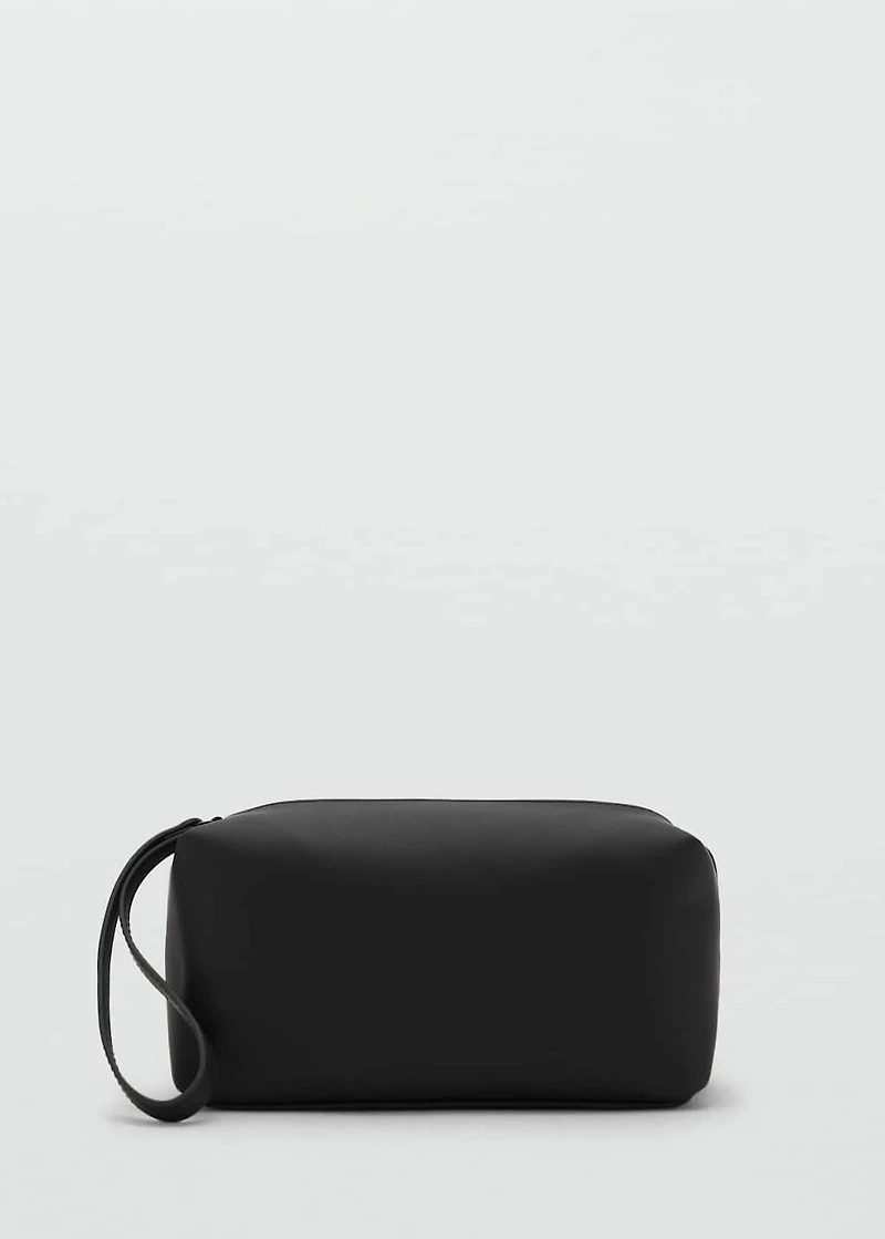 Contrast-strap pebbled cosmetic bag