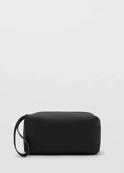 Contrast-strap pebbled cosmetic bag