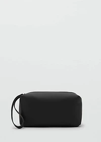 Contrast-strap pebbled cosmetic bag