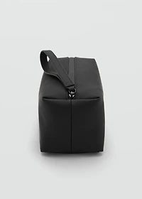 Contrast-strap pebbled cosmetic bag