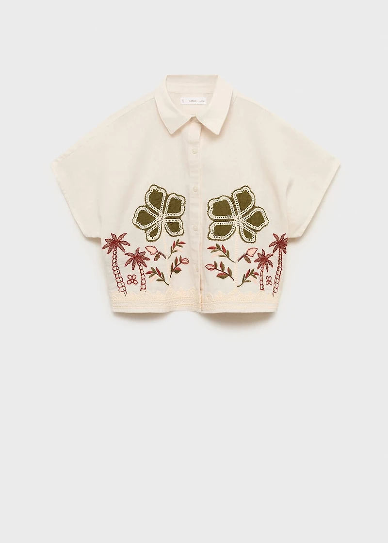 Linen shirt embroidered with flowers