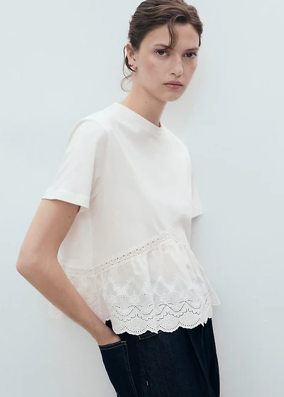 Embroidered ruffle t-shirt