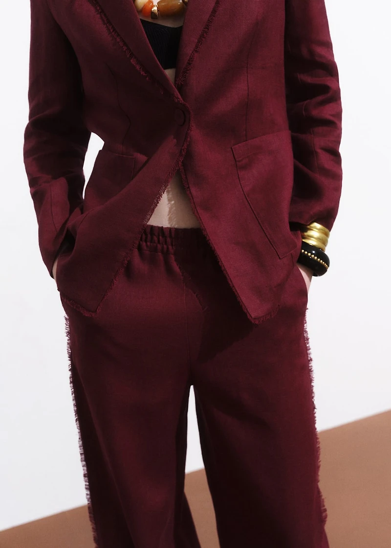 Linen suit pants with frayed ends