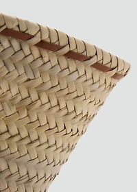 Large natural fiber basket with leather handle