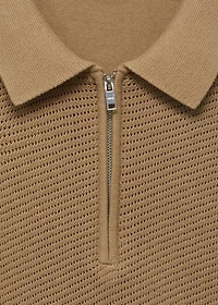 Knitted polo shirt with zipper and lace accents