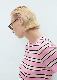 Short-sleeved sweater with combined stripes