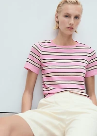 Short-sleeved sweater with combined stripes