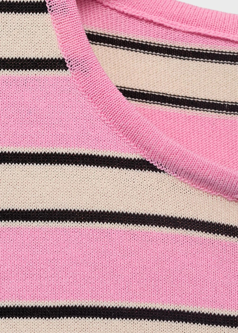 Short-sleeved sweater with combined stripes