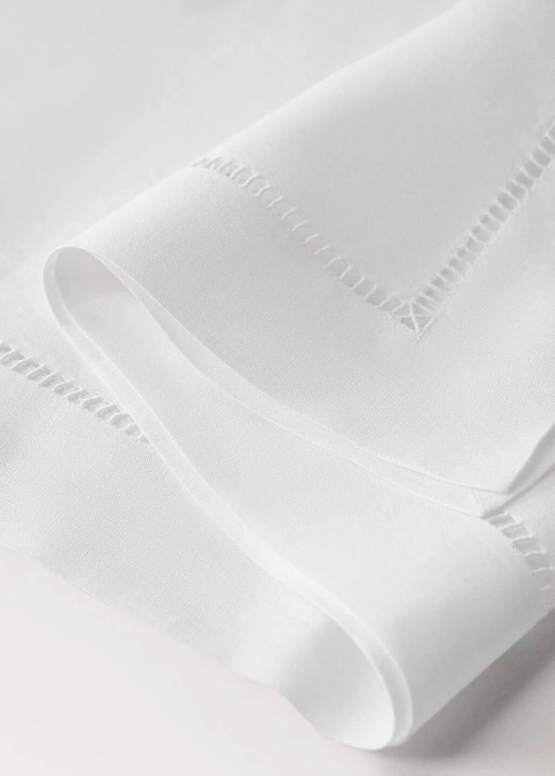 Linen table runner with embroidered hemstitch