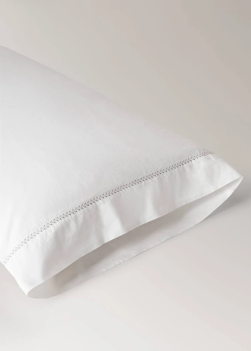 Washed cotton percale pillowcase with zigzag stitching 45x110 cm