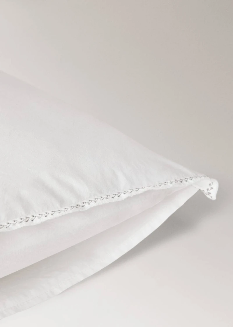 Washed cotton percale pillowcase with zigzag stitching 60x60 cm