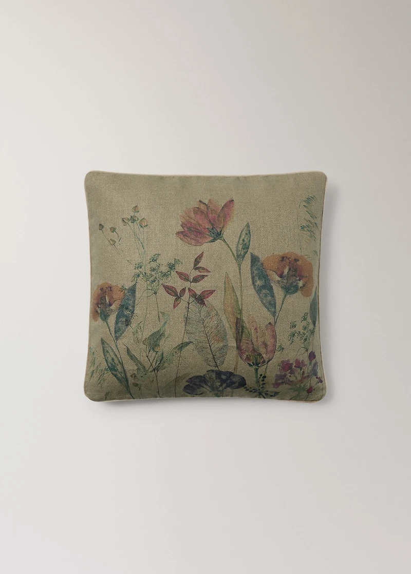 Linen floral-print cushion cover 50x50 cm