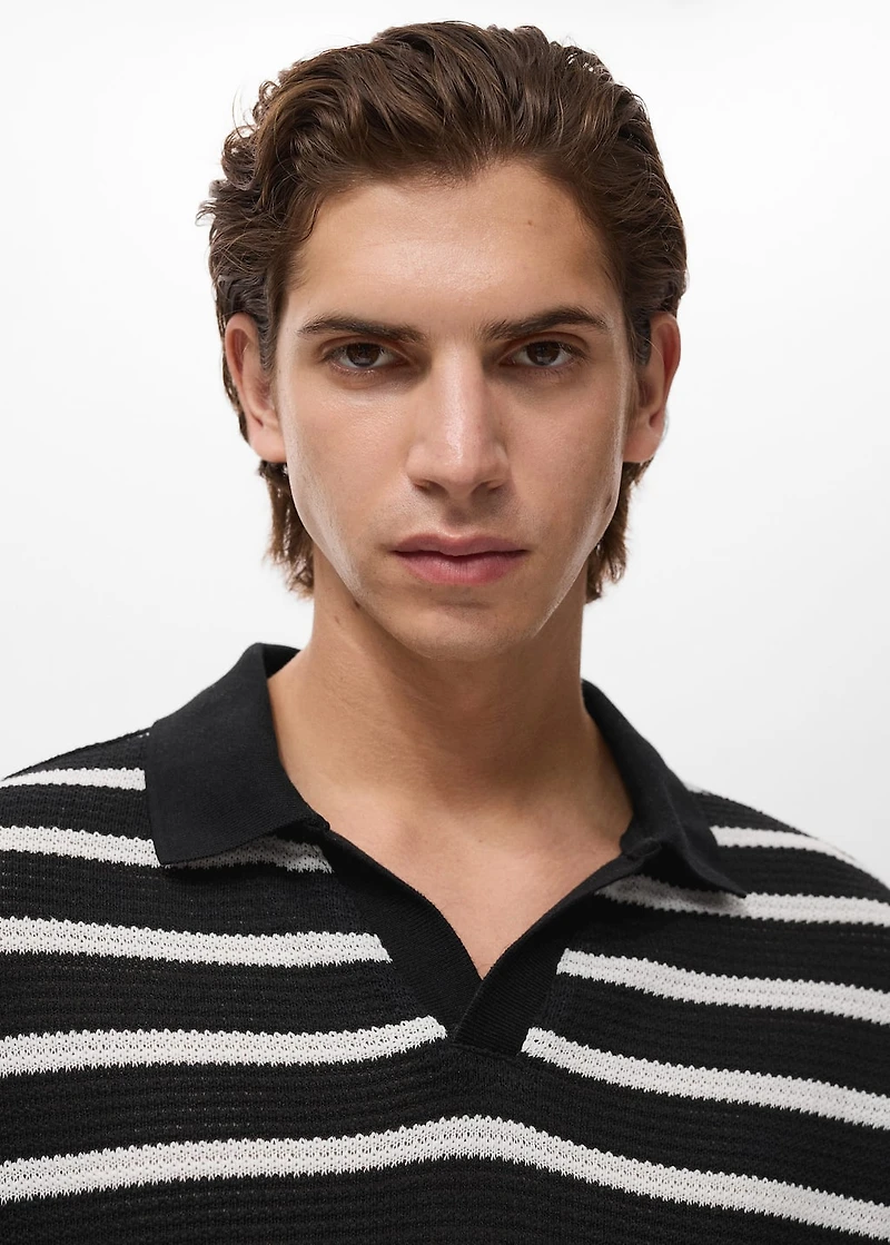 Striped braided-knit polo shirt