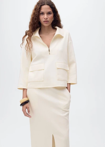 Three-quarter sleeve jacket with pockets