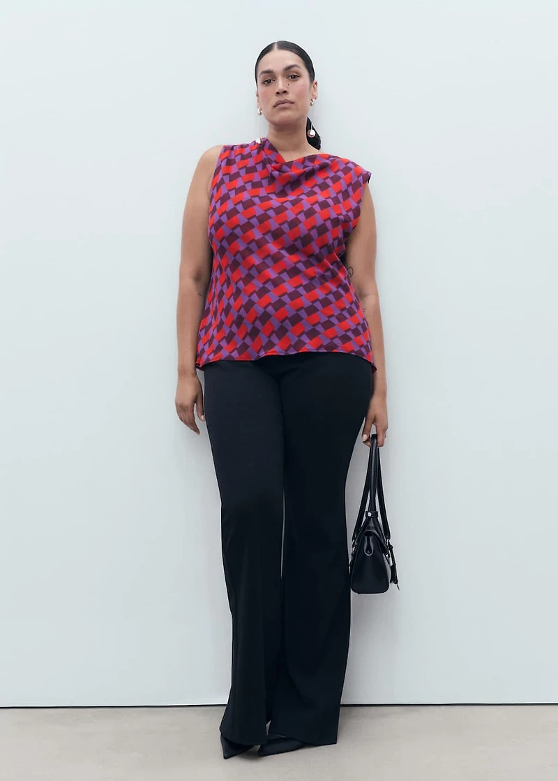 Printed blouse with draped collar