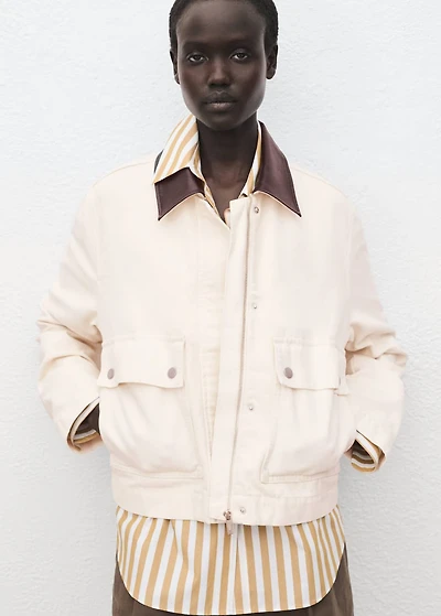 Denim parka with contrasting collar