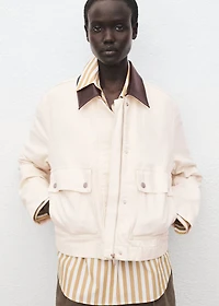 Denim parka with contrasting collar