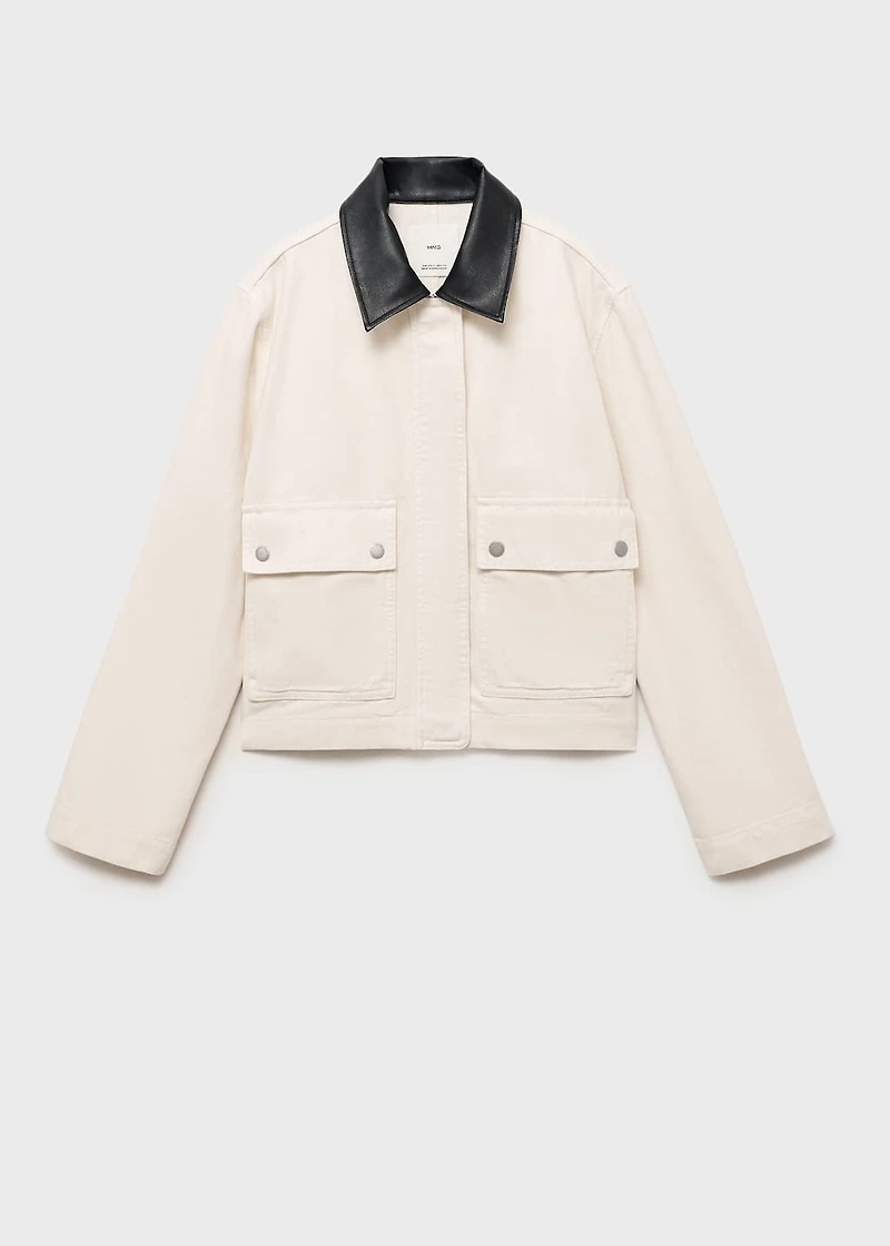 Denim parka with contrasting collar