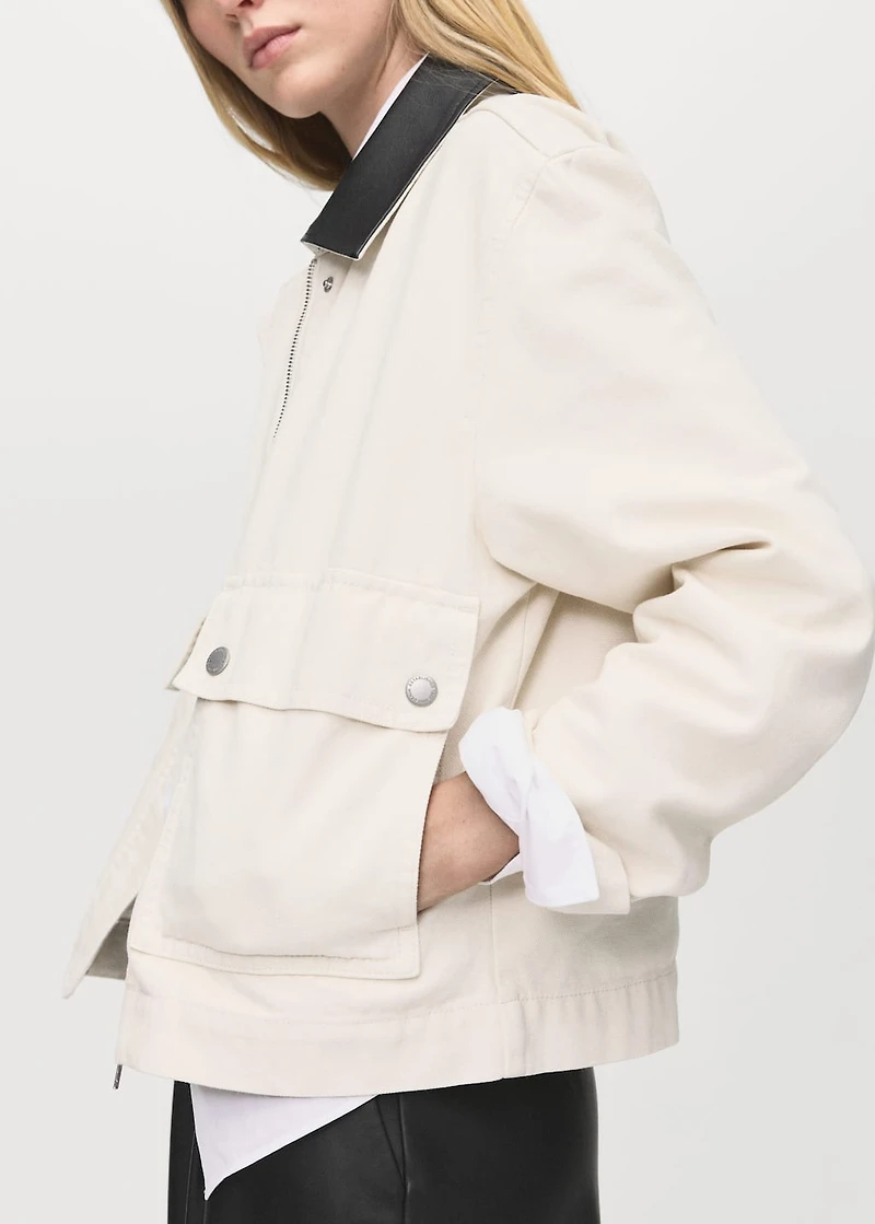 Denim parka with contrasting collar