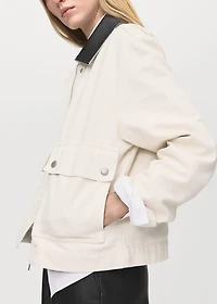 Denim parka with contrasting collar