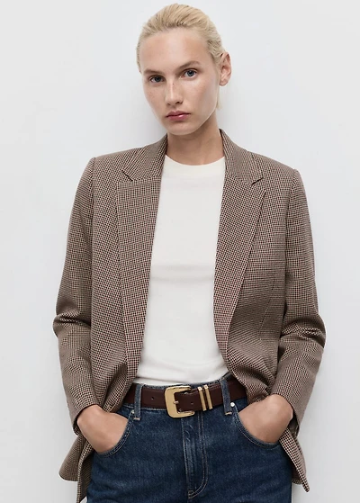 Micro-houndstooth double-breasted jacket