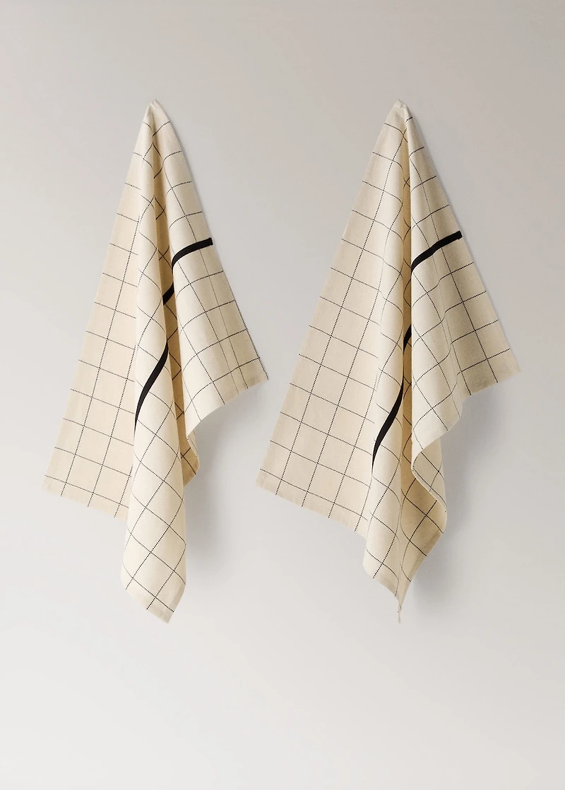 Cotton checked and stripe-print kitchen towel