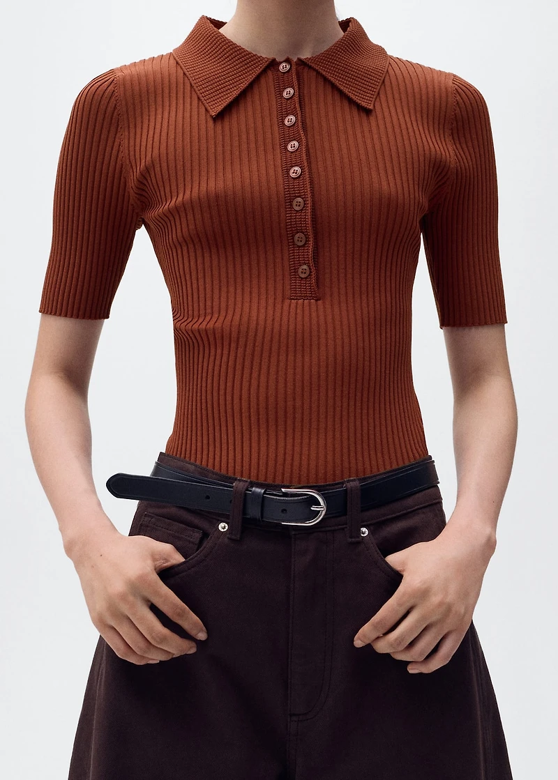 Polo-neck ribbed sweater
