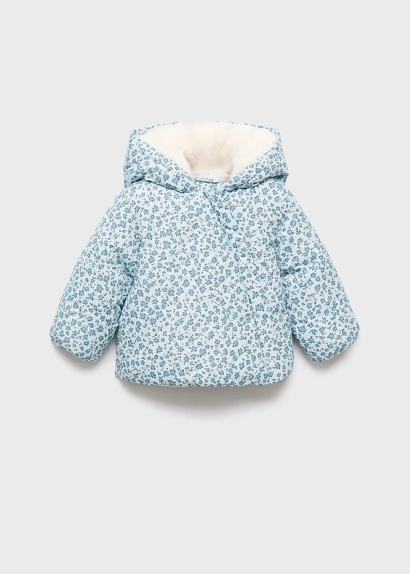 Fur-effect floral-print anorak