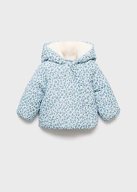 Fur-effect floral-print anorak