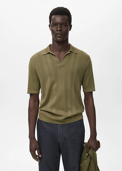 Ribbed knit polo shirt