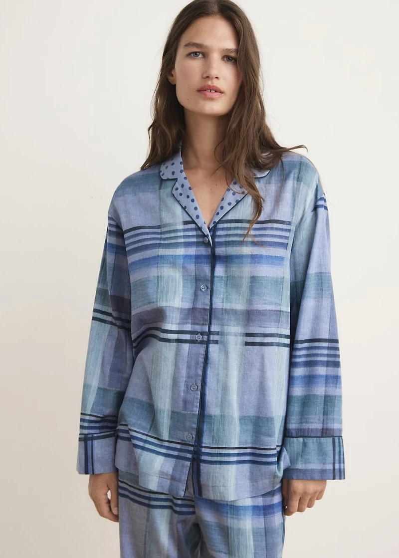 Printed pajama shirt with piping