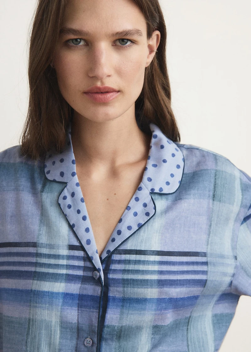 Printed pajama shirt with piping