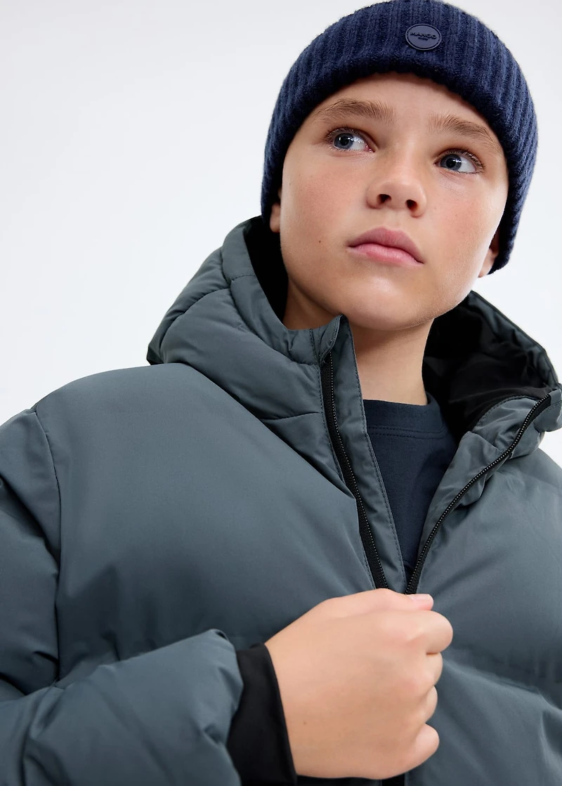 Long padded anorak with hood