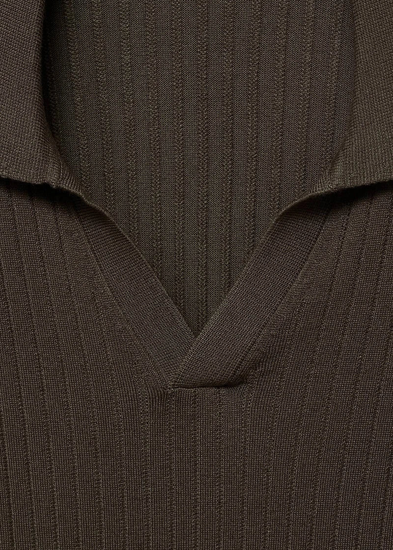 Ribbed knitted polo sweater