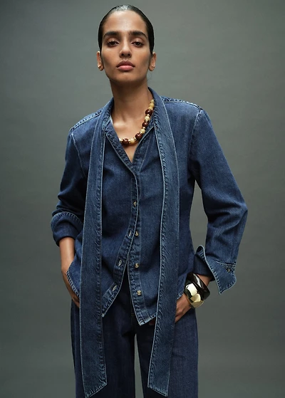 Denim shirt with bow