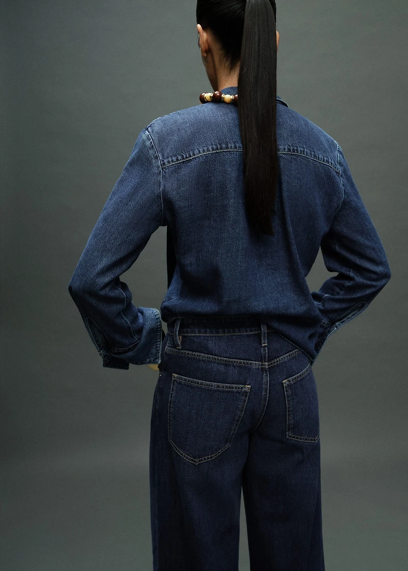 Denim shirt with bow