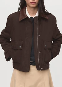 Denim parka with leather-effect collar