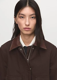 Denim parka with leather-effect collar