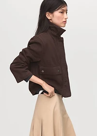 Denim parka with leather-effect collar