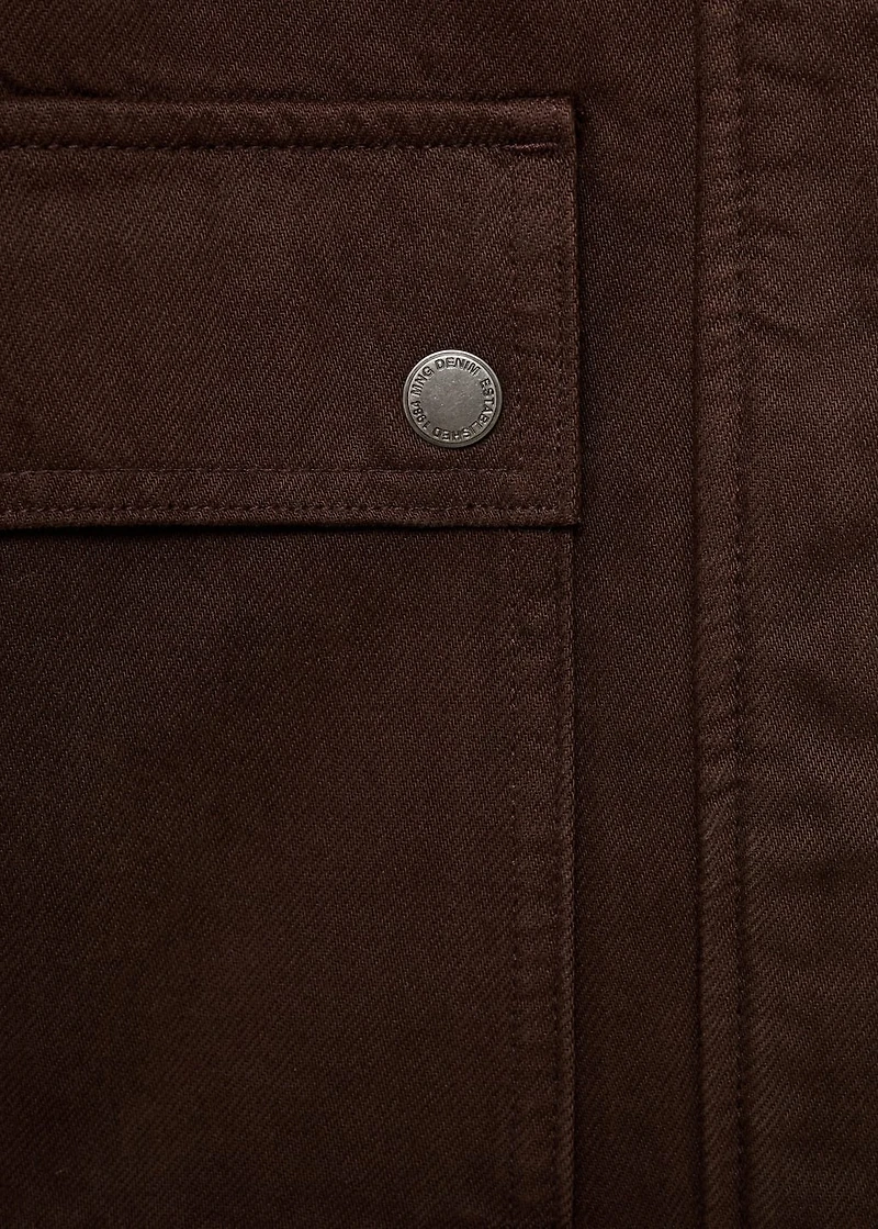 Denim parka with leather-effect collar