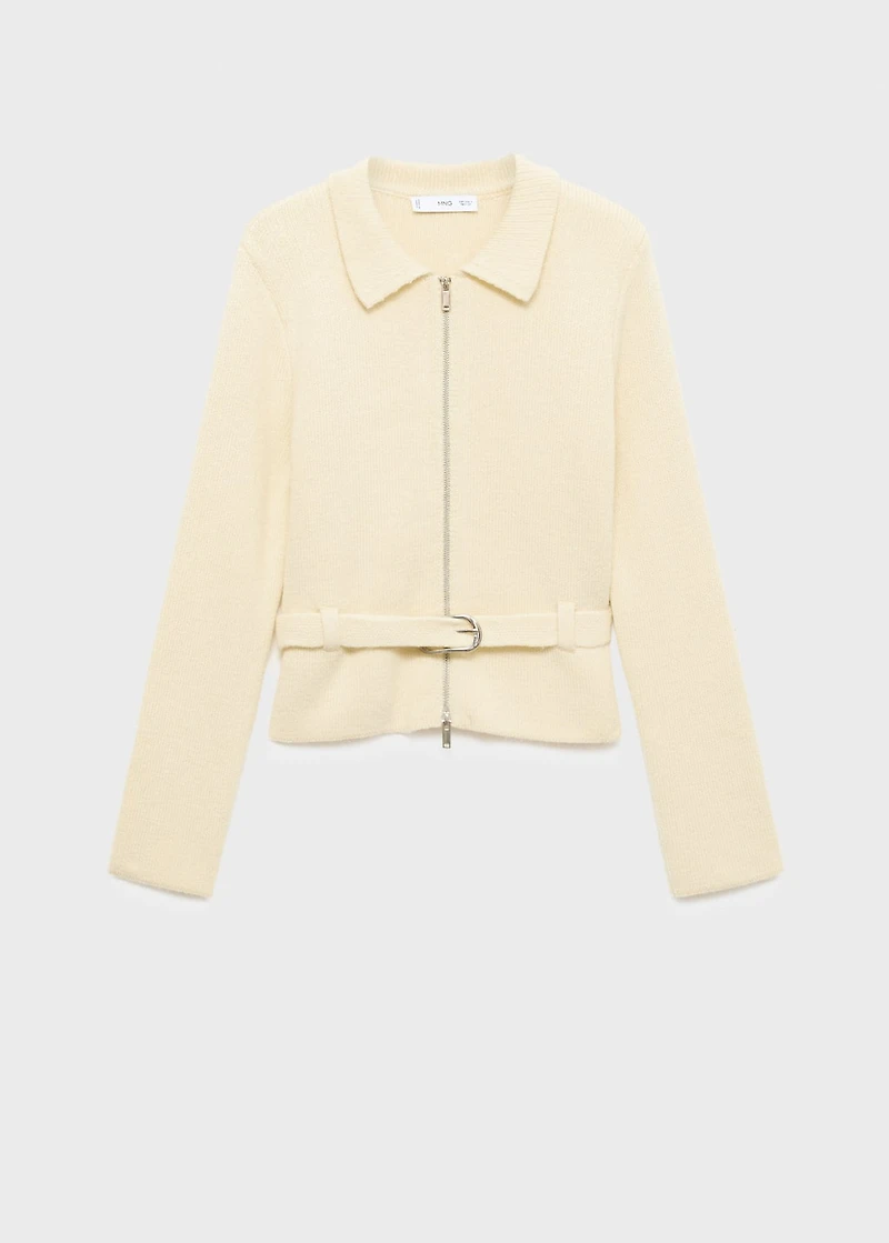 Knitted jacket with belt and buckle