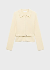 Knitted jacket with belt and buckle