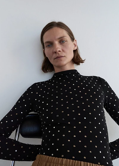 Long-sleeved crystal bodysuit