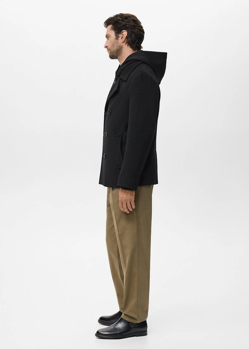 Wool double-breasted coat with buttons