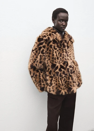Fur-effect leopard-print coat