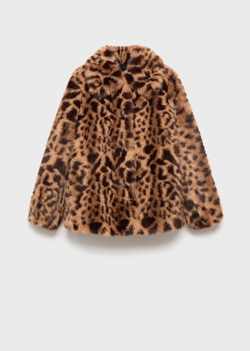 Fur-effect leopard-print coat