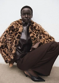 Fur-effect leopard-print coat
